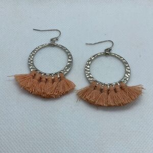 💛 Silver Pink Tassel Costume Hook Earrings